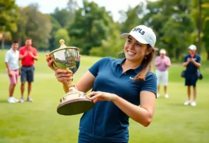 Florida sophomore golfer celebrating her win in the Dixie Amateur tournament