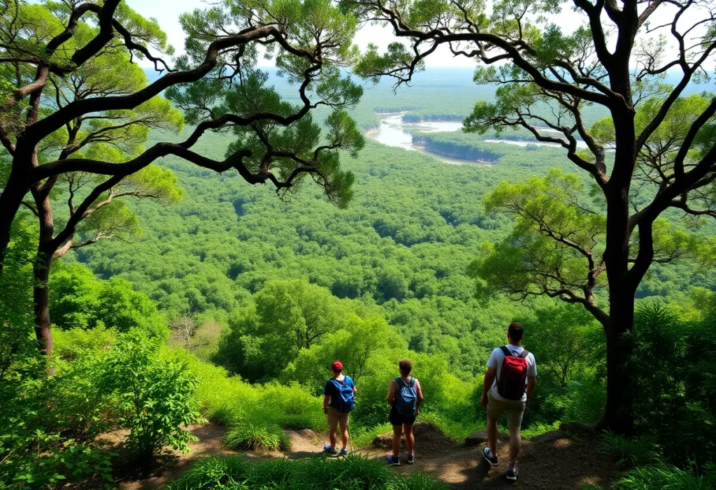 A peaceful Florida state park surrounded by trees and visitors enjoying nature.