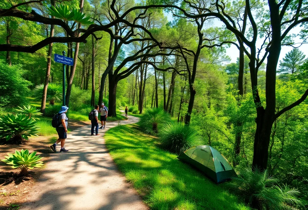 Lush greenery in a Florida state park under blue sky.