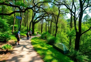 Lush greenery in a Florida state park under blue sky.