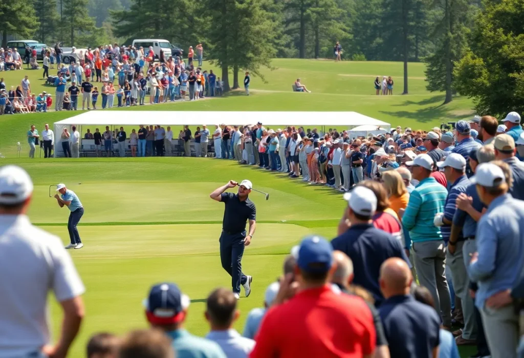 Golf tournament scene with players and spectators