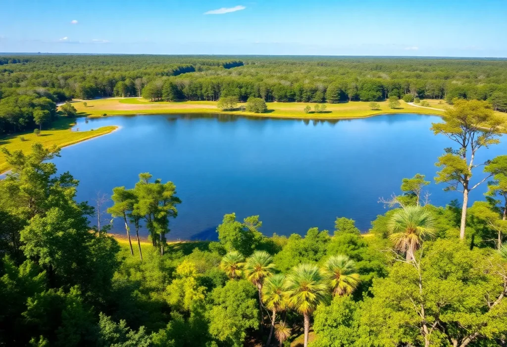 A picturesque landscape of Jonathan Dickinson State Park with people fishing and hiking.