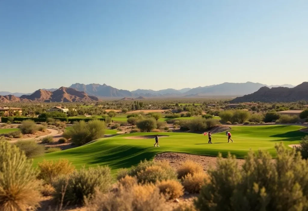 Golfers playing at Papago Golf Club under sunny skies.