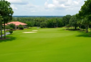 Aerial view of Soleta Golf Club featuring lush greens and sandy areas.