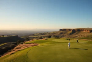 A picturesque view of a famous golf course surrounded by nature.