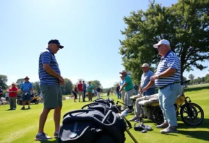 Veterans playing golf together at a tournament for raising funds