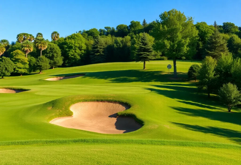 Close-up of a beautiful golf course with vibrant green grass and well-kept fairways.