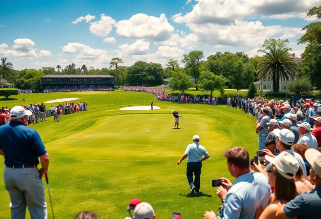 Golf tournament ambiance showcasing players and spectators at the 2025 Sony Open.