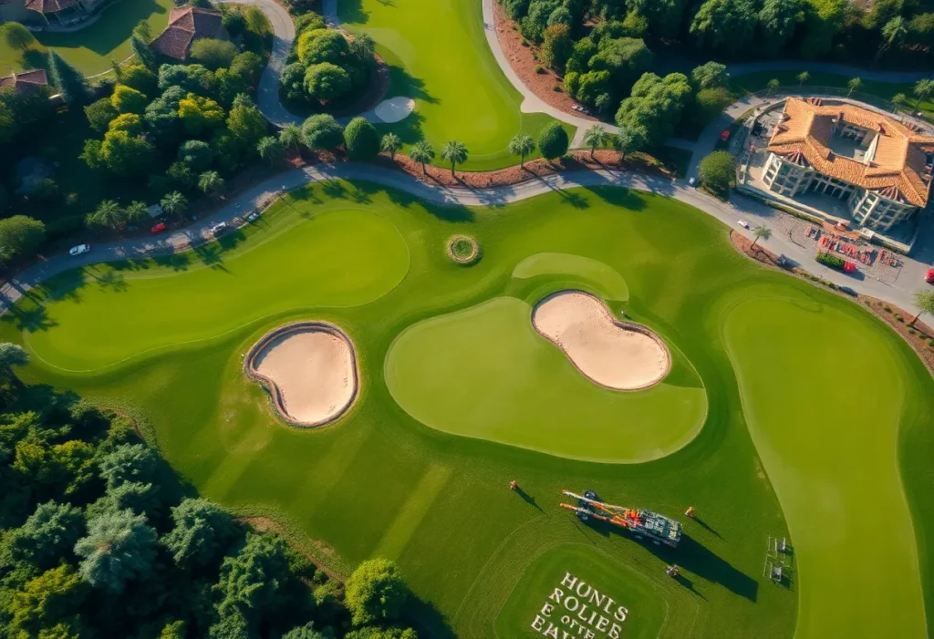 Aerial view of Crown Colony Golf Club under renovation.