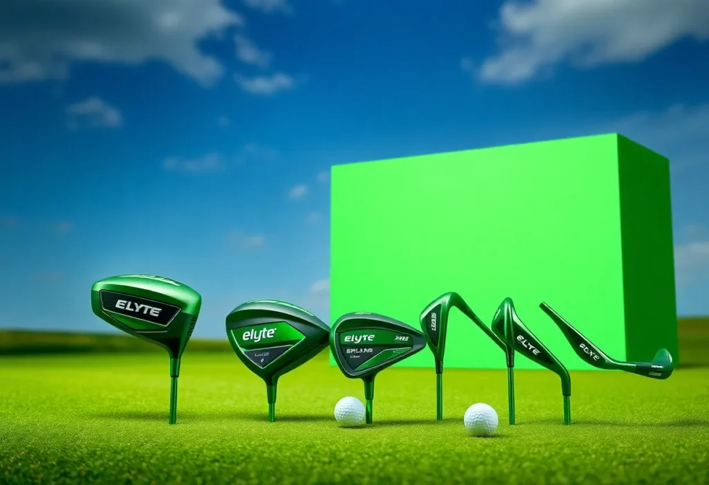 2025 Elyte Golf Clubs displayed on a golf course