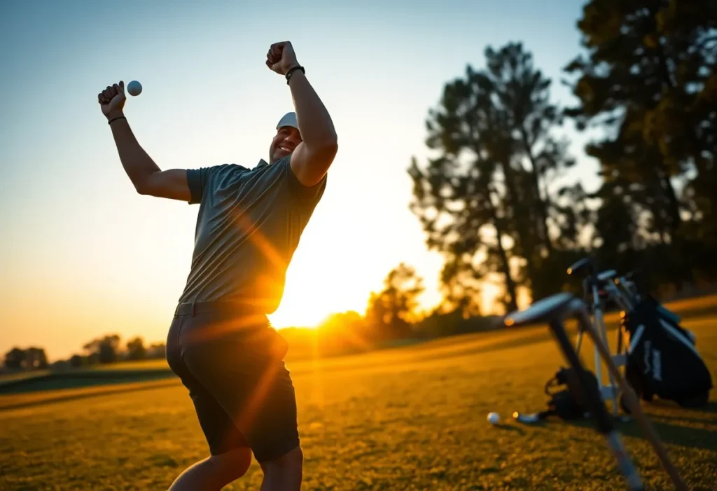 Golfer celebrating a victory on the golf course