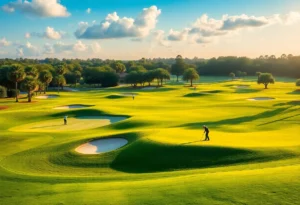 Golfers playing on a lush golf course in Orlando