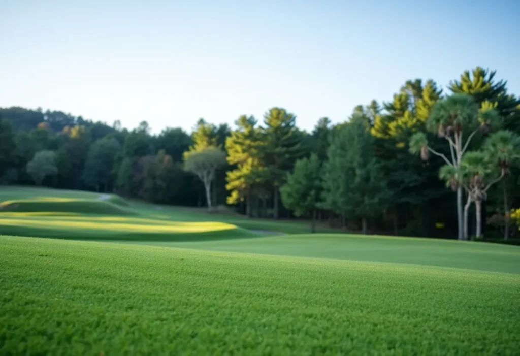 Close up of a beautiful golf course with vibrant greens